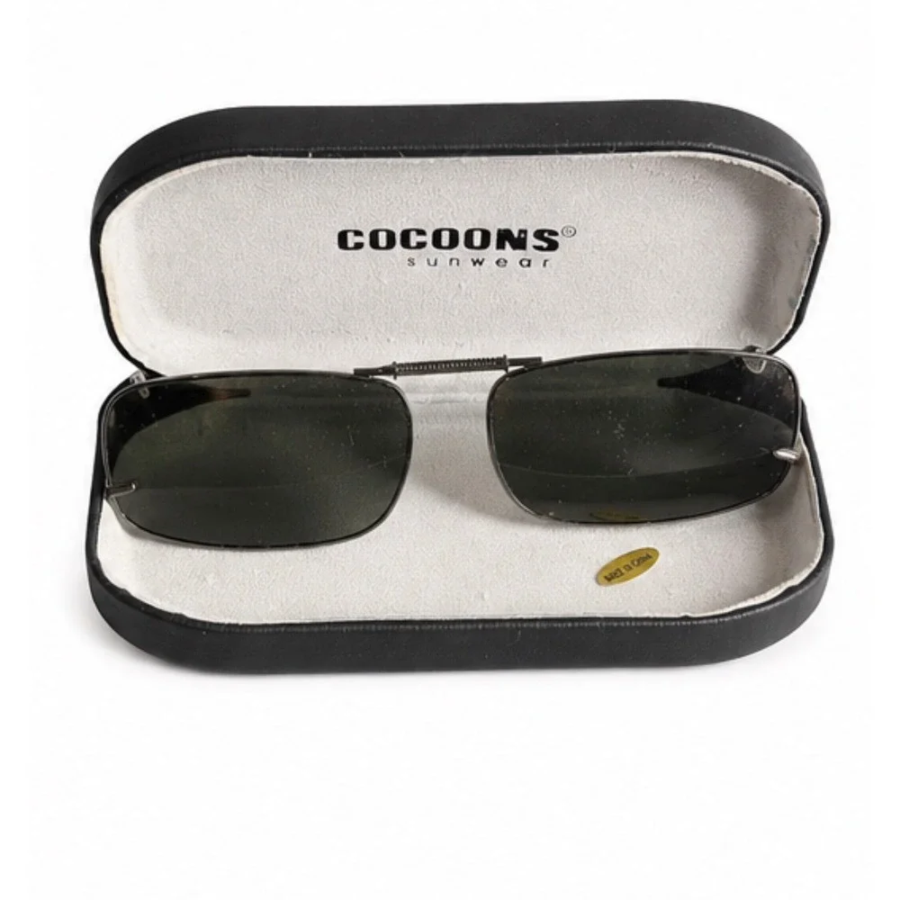 Cocoons Sunwear Clip On Sunglasses Rectangular Gunmetal Frame with Hard Case